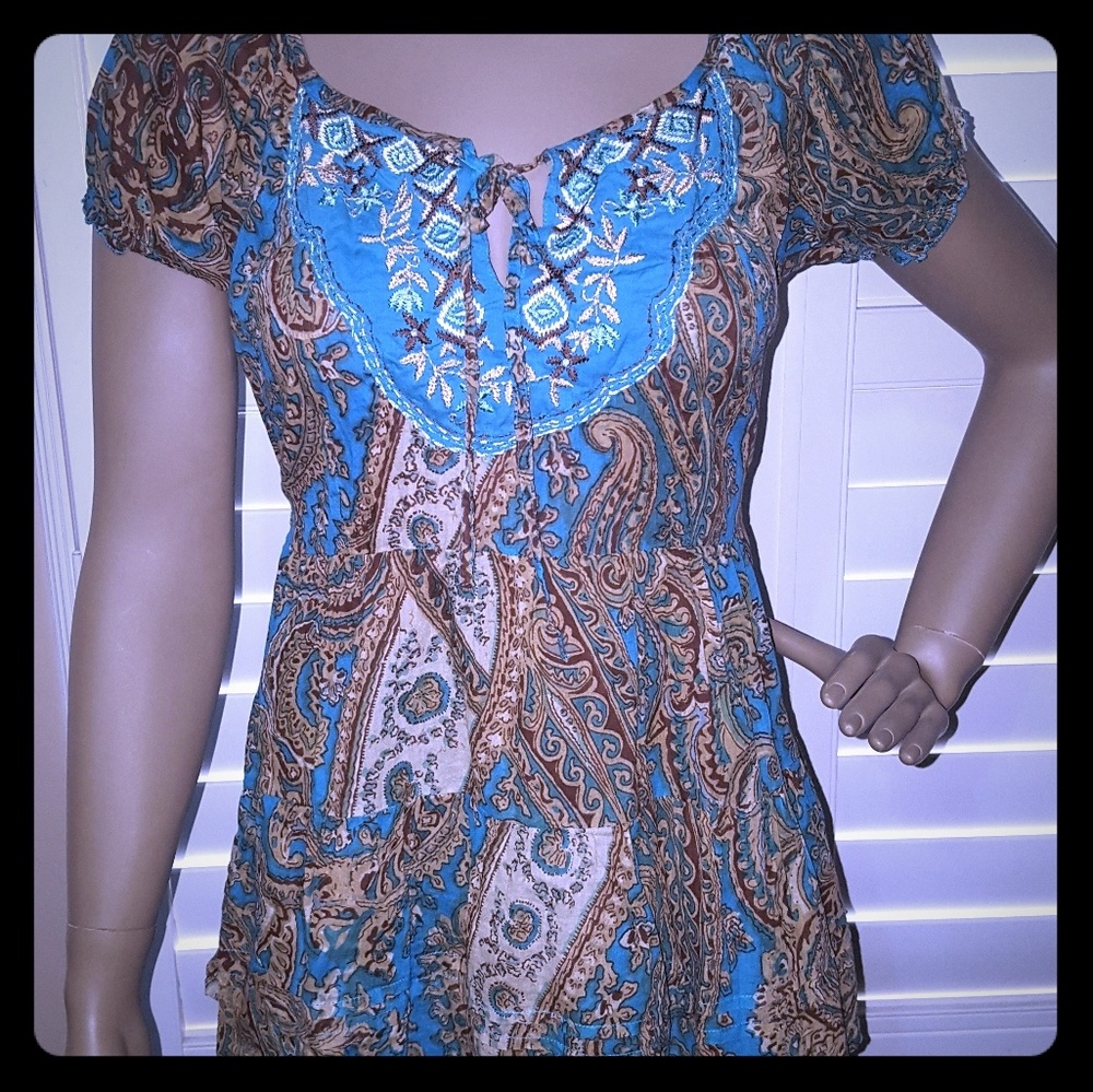 Paisley Embroidered Multi-colored Tunic Top Small